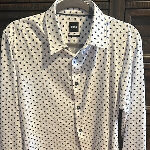 Boss White Shirt with Black Pattern